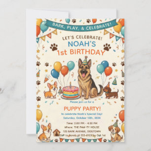 Invitación Fiesta de Cumpleaños de Cachorro de Pastor Alemán 
