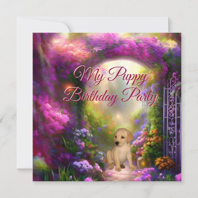 Invitación Fiesta de cumpleaños de cachorro Labrador Jardín S (Anverso)