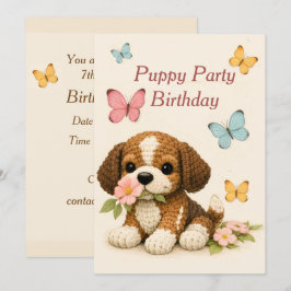Invitación Fiesta de Cumpleaños de Cachorro Mariposa Floral