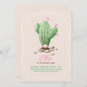 Invitación Fiesta de cumpleaños de Cactus Beige, crema modern