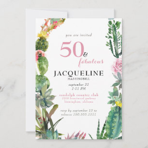 Invitación Fiesta de Cumpleaños de Cactus Moderno 50 & Fabulo