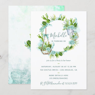 Invitación Fiesta de cumpleaños de cactus suculentos de acuar
