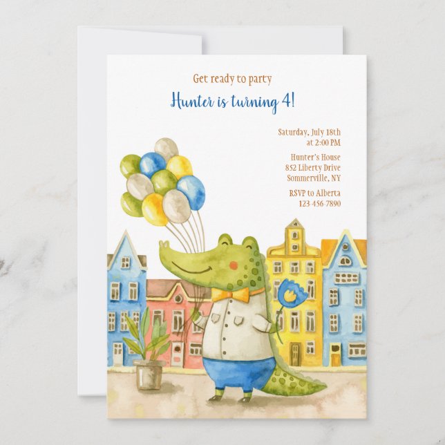 Invitación Fiesta de Cumpleaños de Caimán (Anverso)