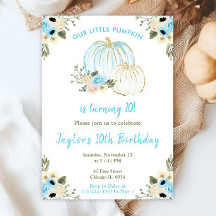 Invitación Fiesta de Cumpleaños de Calabazas Azules y Blancas
