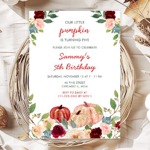 Invitación Fiesta de cumpleaños de calabazas rojas y rosadas 