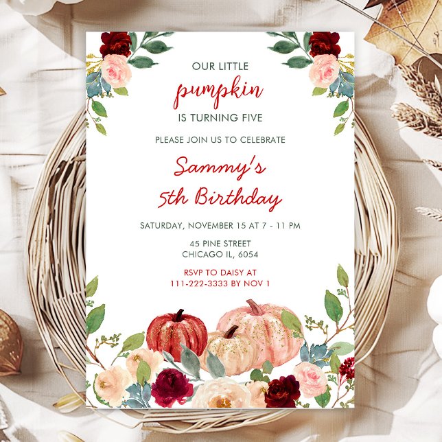 Invitación Fiesta de cumpleaños de calabazas rojas y rosadas  (Subido por el creador)