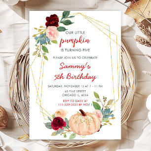 Invitación Fiesta de cumpleaños de calabazas rojas y rosadas 