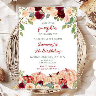 Invitación Fiesta de cumpleaños de calabazas rojas y rosadas 
