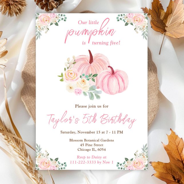 Invitación Fiesta de Cumpleaños de Calabazas Rosadas Florales (Subido por el creador)