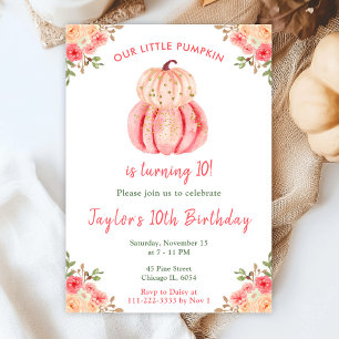 Invitación Fiesta de cumpleaños de calabazas rosadas y meloco