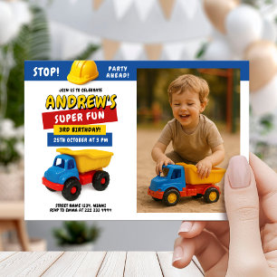 Invitación Fiesta de Cumpleaños de Camión de Construcción