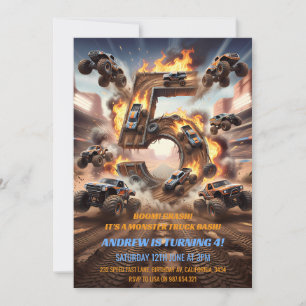 Invitación Fiesta de cumpleaños de camión monstruo 5 años