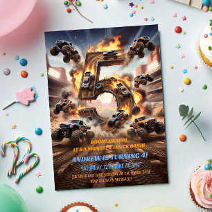 Invitación Fiesta de cumpleaños de camión monstruo 5 años