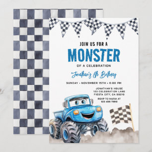 Invitación Fiesta de Cumpleaños de Camión Monstruo Azul Acuar