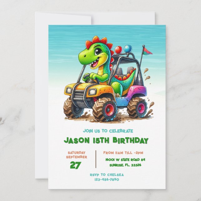 Invitación Fiesta de Cumpleaños de Camión Monstruo en Piscina (Anverso)