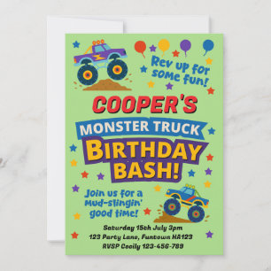 Invitación Fiesta de Cumpleaños de Camión Monstruo Verde para