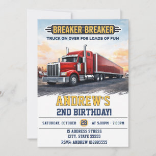 Invitación Fiesta de cumpleaños de camión semi personalizado