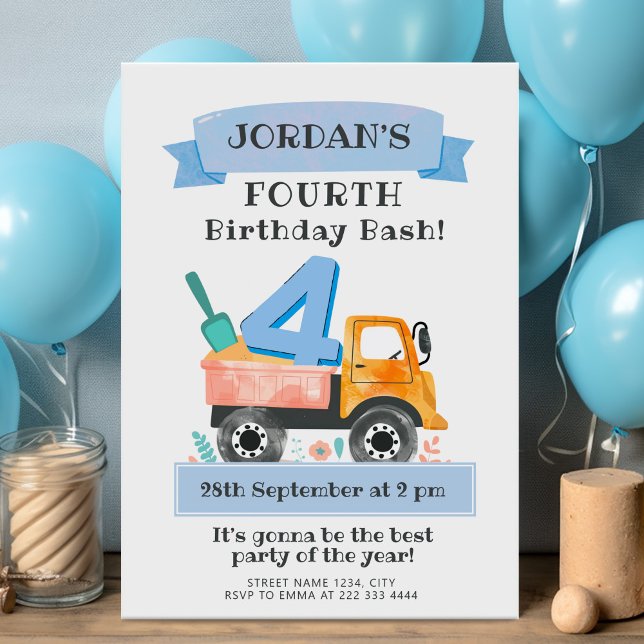 Invitación Fiesta de cumpleaños de camiones acuáticos con dis (Subido por el creador)