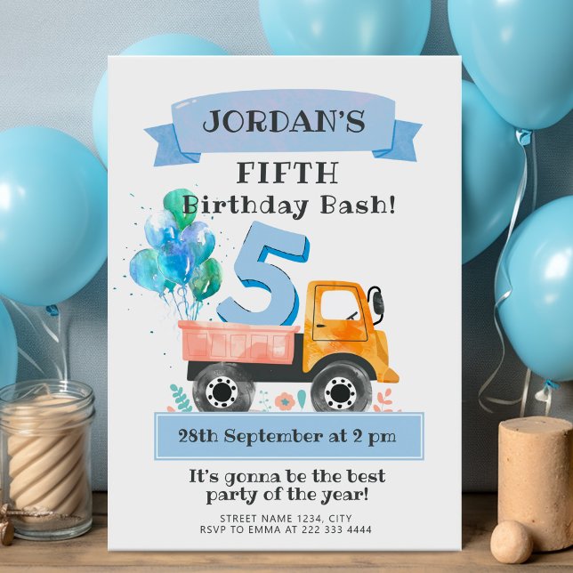 Invitación Fiesta de cumpleaños de camiones acuáticos con glo (Subido por el creador)