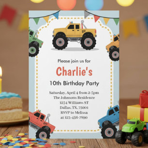 Invitación Fiesta de Cumpleaños de Camiones Monstruo para Chi