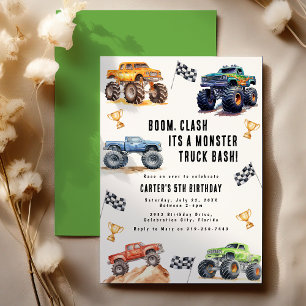 Invitación Fiesta de Cumpleaños de Camiones Monstruo para Niñ