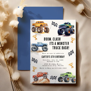 Invitación Fiesta de Cumpleaños de Camiones Monstruo para Niñ