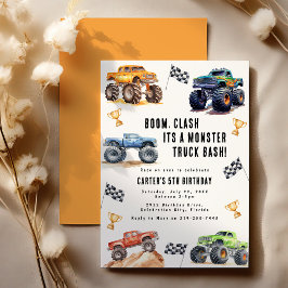 Invitación Fiesta de Cumpleaños de Camiones Monstruo para Niñ