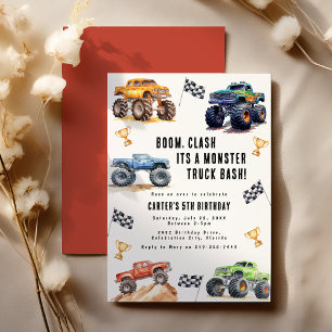 Invitación Fiesta de Cumpleaños de Camiones Monstruo para Niñ