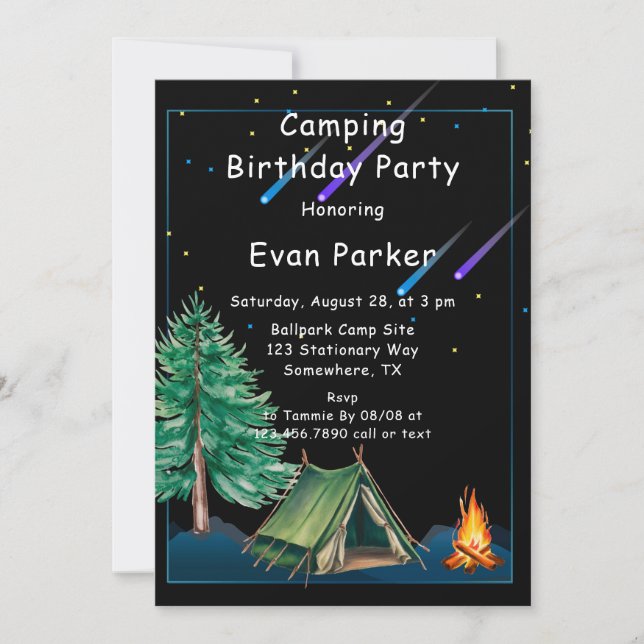 Invitación Fiesta de cumpleaños de Camp Out Boy (Anverso)