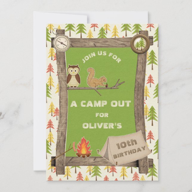 Invitación Fiesta de cumpleaños de campamento ruso fuera (Anverso)