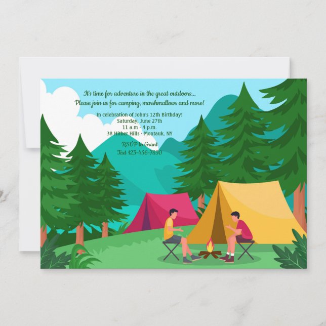 Invitación Fiesta de cumpleaños de Camping (Anverso)