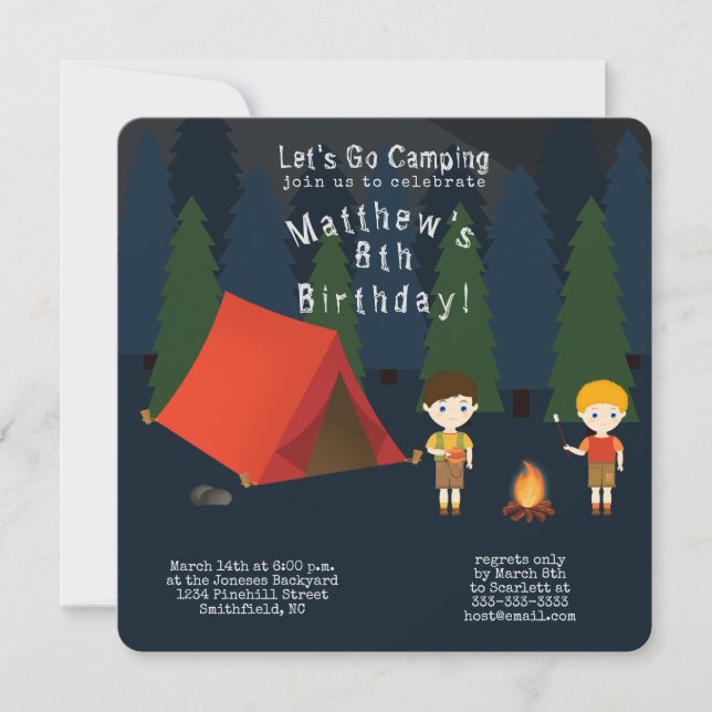 Invitación Fiesta de cumpleaños de Camping (Anverso)