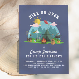 Invitación Fiesta de cumpleaños de camping azul marino modern