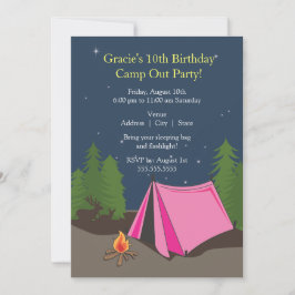 Invitación Fiesta de cumpleaños de Camping | Chica
