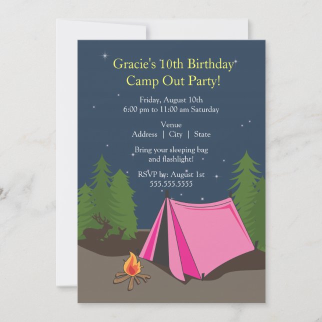 Invitación Fiesta de cumpleaños de Camping | Chica (Anverso)