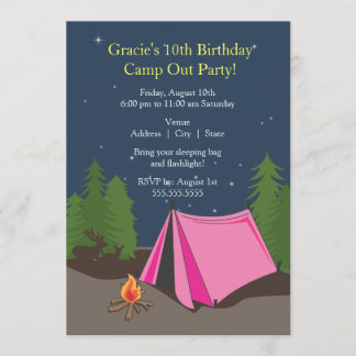 Invitación Fiesta de cumpleaños de Camping | Chica