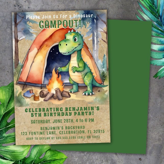 Invitación Fiesta de cumpleaños de camping con dinosaurios (Subido por el creador)