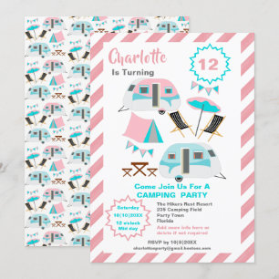 Invitación Fiesta de cumpleaños de camping estilo retro lindo