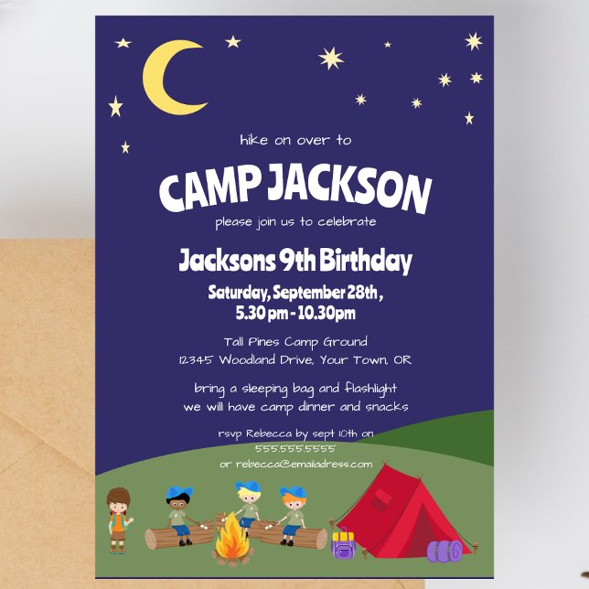 Invitación Fiesta de cumpleaños de camping Noche estrellada a (Subido por el creador)