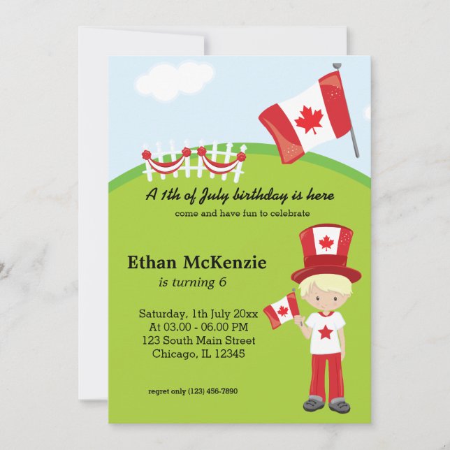 Invitación fiesta de cumpleaños de Canadá (Anverso)