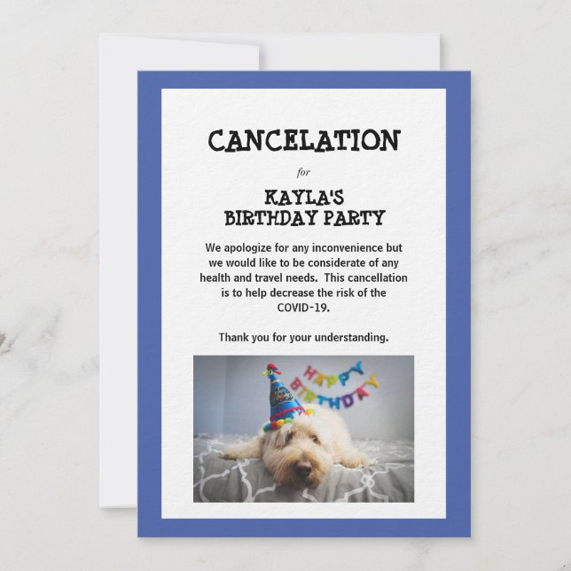 Invitación Fiesta de cumpleaños de cancelación - Virus Corona (Anverso)