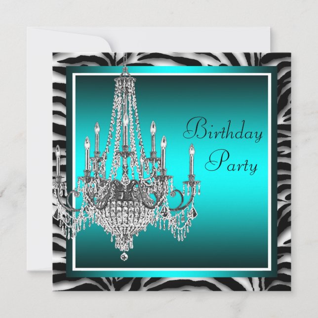 Invitación Fiesta de cumpleaños de candelabro azul cian cebra (Anverso)