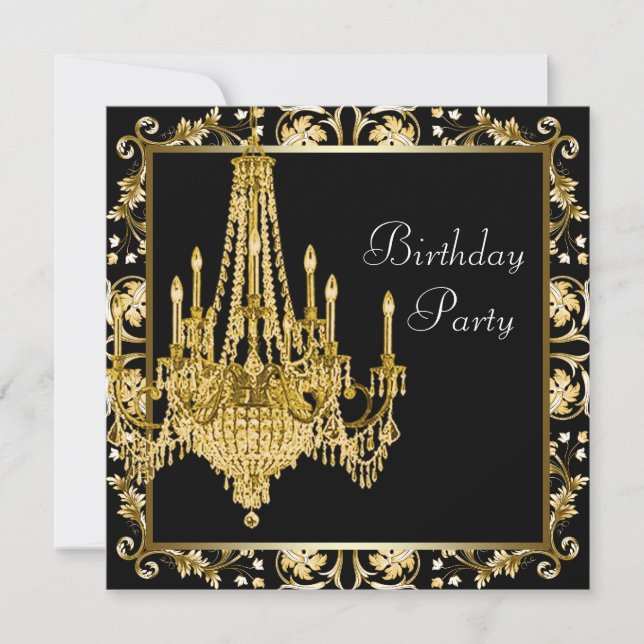 Invitación Fiesta de cumpleaños de candelabro de damasco de o (Anverso)