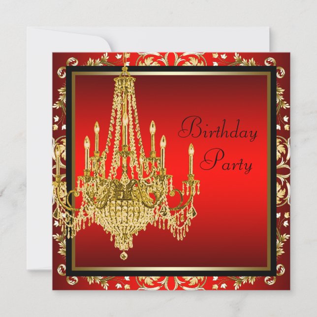 Invitación Fiesta de cumpleaños de candelabro de oro rojo neg (Anverso)