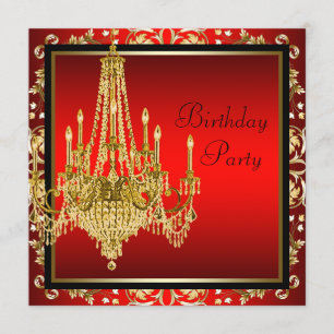 Invitación Fiesta de cumpleaños de candelabro de oro rojo neg