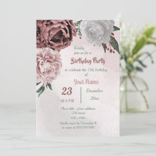 Invitación fiesta de cumpleaños de canela rosa blanca floral