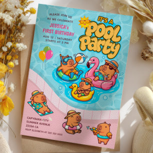Invitación Fiesta de Cumpleaños de Capybara en la Piscina de 
