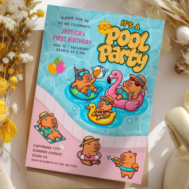 Invitación Fiesta de Cumpleaños de Capybara en la Piscina de  (Subido por el creador)