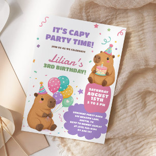 Invitación Fiesta de Cumpleaños de Capybara Pastel Adorable
