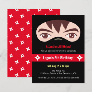 Invitación Fiesta de Cumpleaños de Cara y Máscara de Ninja